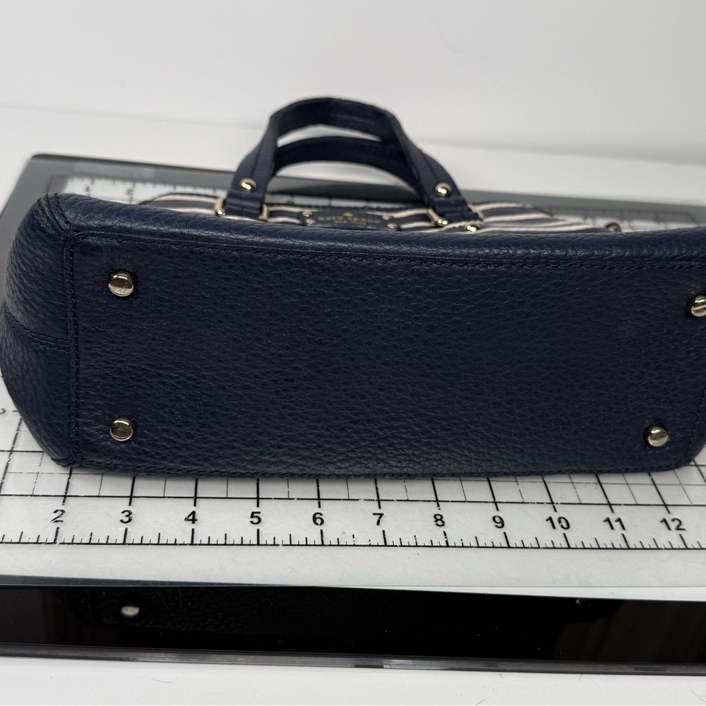 Kate Spade Navy and White Striped Royal Blue Satchel. Slight edge wear. - Picture 5 of 10